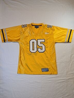 Mecca Gold '05' Athletic Football Spellout Jersey T-Shirt Vintage Y2K